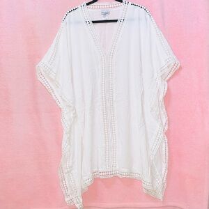 Tommy Bahama White Cotton Crochet Kaftan Swim Cover-Up MuMu Dress Flowy Medium M